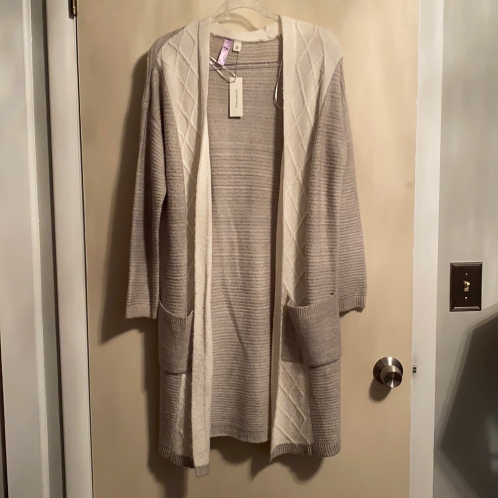 Long gray cardigan sweater